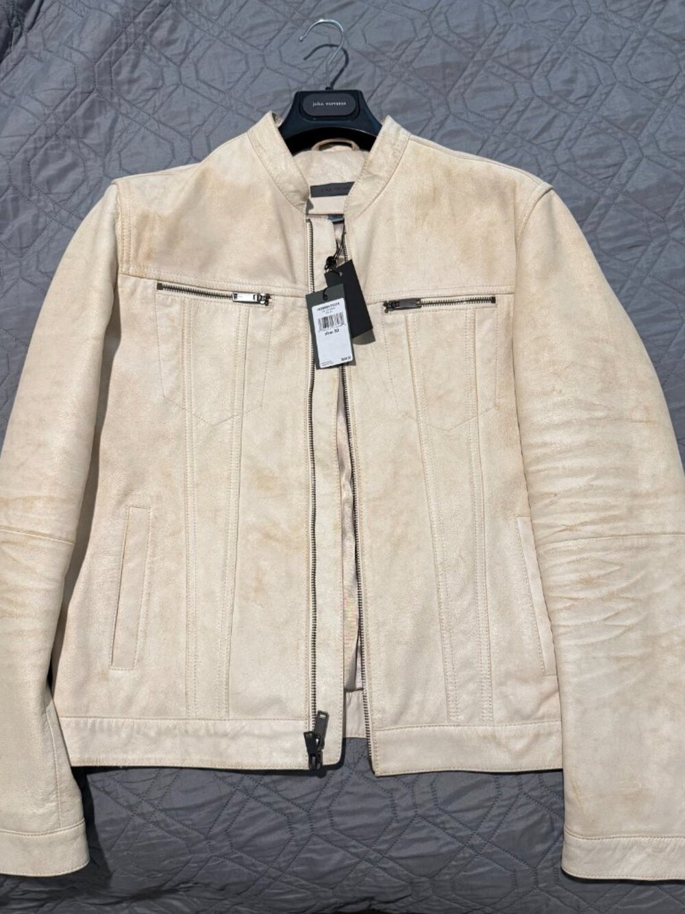 John Varvatos Leather Jacket Tan / Off White 50